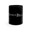 Black, 11 ounce, ceramic mug with the words Game of Zones in white and grey.